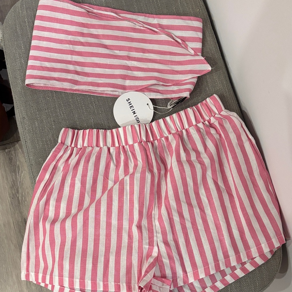 SHEIN Pink & White Striped Women's Set